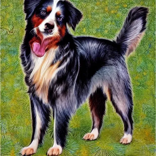 Image similar to australian shepard in the style of neil gaiman