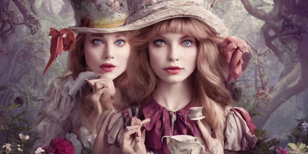 Prompt: alice in wonderland with detailed faces, pretty, chiseled, franz vohwinkel, 8 k resolution, dramatic lighting, cinematic, detailed, animated