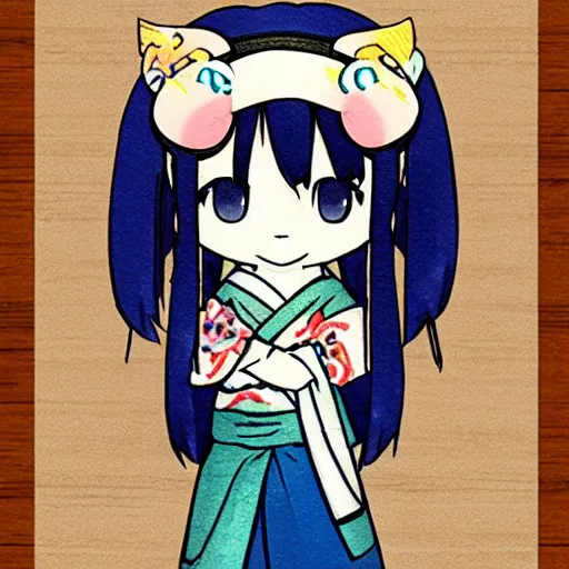 Prompt: character face concept art of a singular kawaii chibi in the sytle of japanese wood print, on simple background, water color nendoroid, anime waifu, ukiyoe