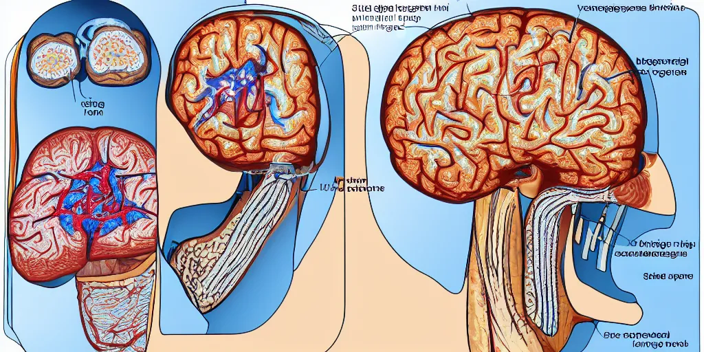 Prompt: magnetic resonance image scan cross-section of brain showing frontal lobe shrinkage, temporal lobe shrinkage, ventriculomegaly, enlarged ventricles, reduced proteins and brain activity