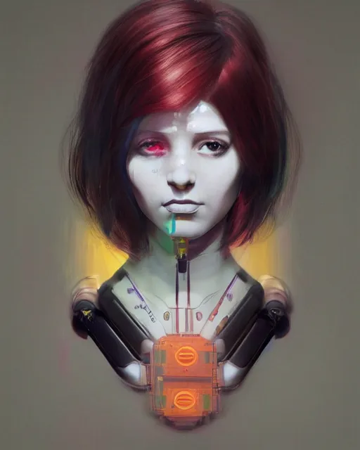 Prompt: dark portrait of a half - robot woman with circuits on her face, with cute - fine - face, pretty face, multicolored hair, realistic shaded perfect face, fine details by realistic shaded lighting poster by ilya kuvshinov katsuhiro otomo, magali villeneuve, artgerm, jeremy lipkin and michael garmash and rob rey