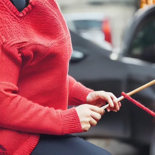 Prompt: female police officer knitting a sweater