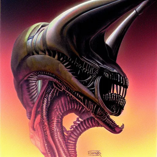 Prompt: a portrait of a xenomorph by jim burns