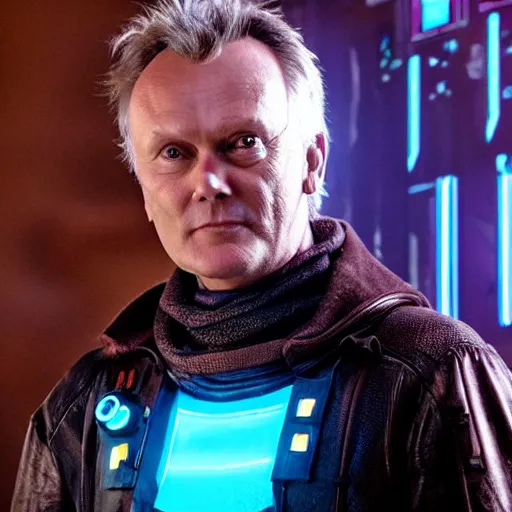 Image similar to Anthony Head as Cyberpunk Uther