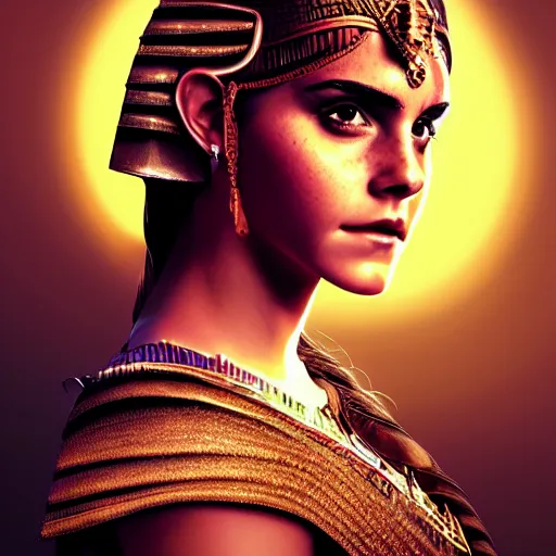 Image similar to portrait of Emma Watson as Cleopatra, ambient lighting, dynamic lighting, 4k, HQ, detailed, trending on artstation