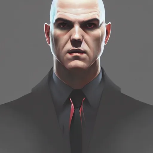 Prompt: a symmetrical portrait of agent 4 7 from hitman wearing headphones, dark background, red rim light, highly detailed, digital art, artstation, concept art, smooth, sharp focus, greg rutkowski, wlop