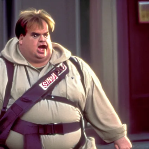 Image similar to Chris Farley as a Ghostbuster in the movie Ghostbusters 8k hdr