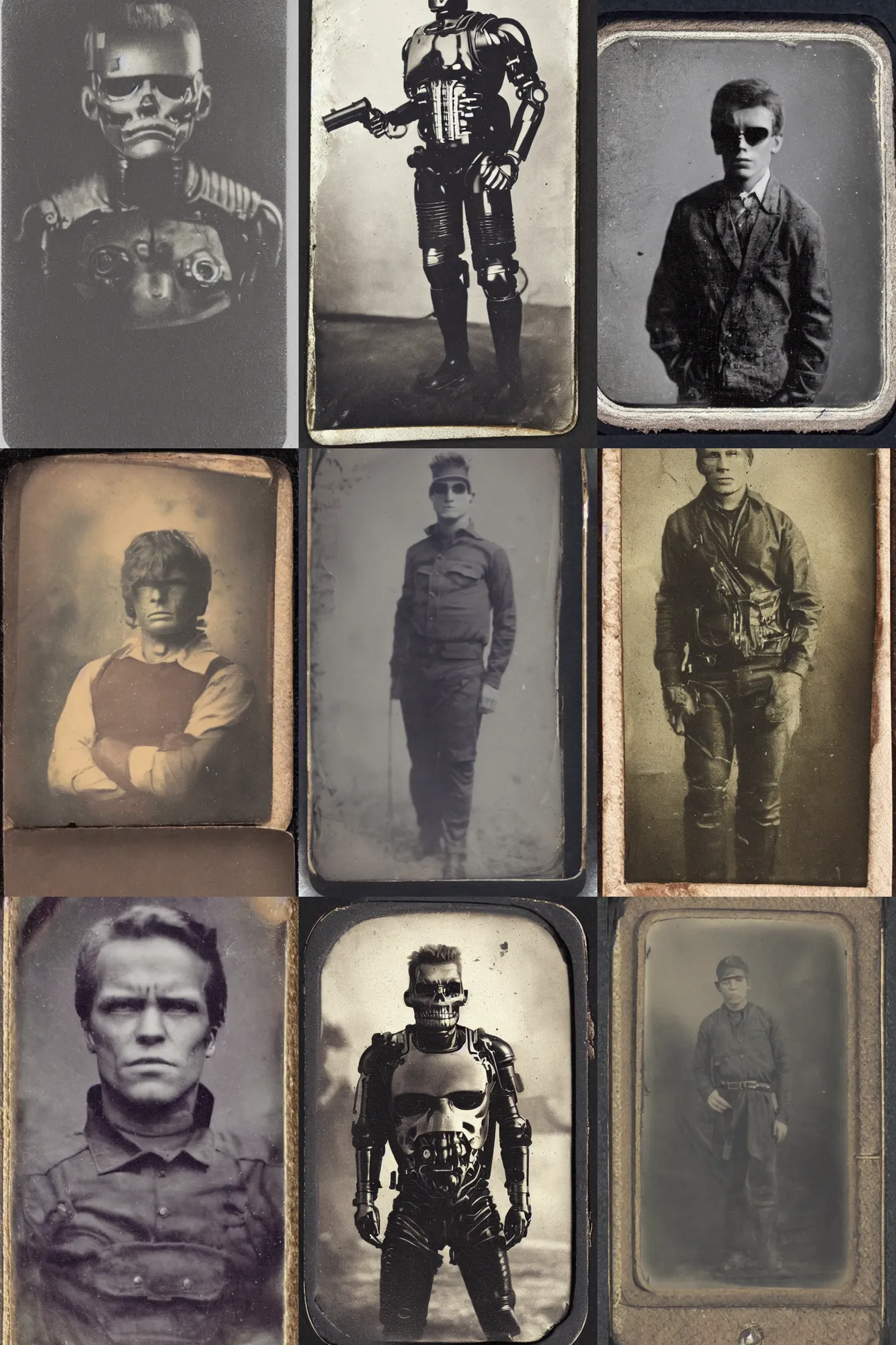 Prompt: an old tintype photograph of Terminator