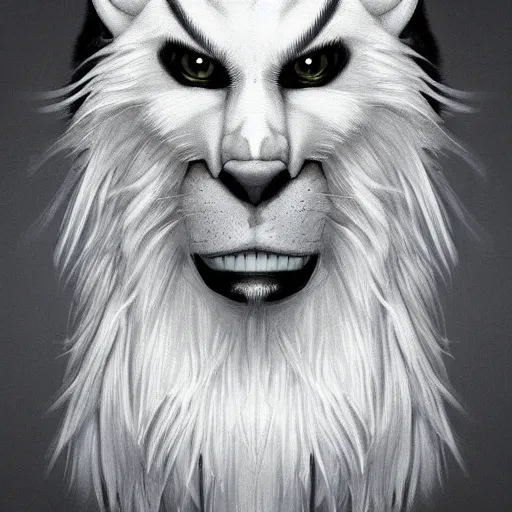 Prompt: funny cartoon portrait of a white panter with a very long fur and a wizard hat, fantasy, trending on artstation, heroic pose, illustration, highly detailed, profile picture, 8k