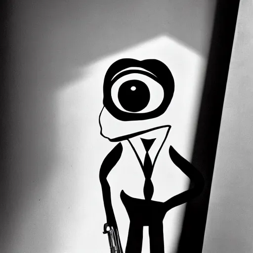 Image similar to portrait of Pepe the Frog as James Bond, photography by Cecil Beaton, Hollywood style lighting, black and white, photorealistic