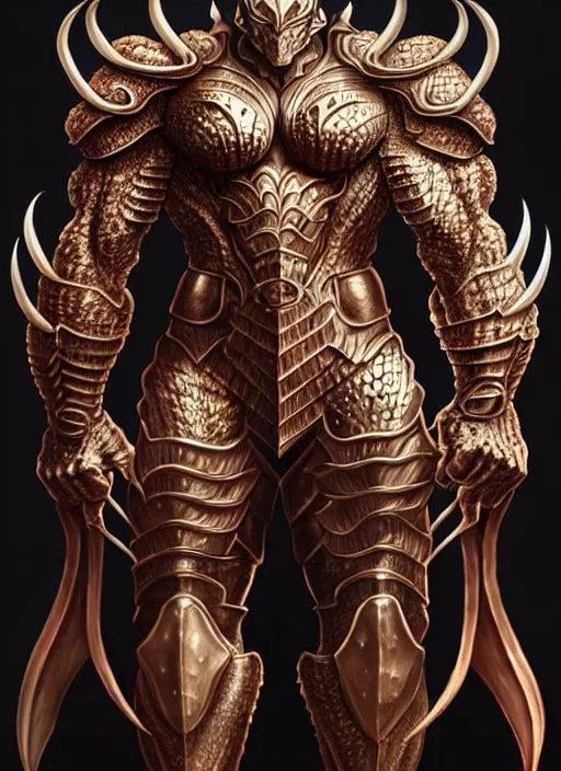 Image similar to muscular and tall humanoid dragon!!!! draconian!! intricate ornate heavy armor!! character concept art, sharp focus, octane render! unreal engine 5! highly rendered!! trending on artstation!! detailed linework!! illustration by artgerm, wlop, and chie yoshii