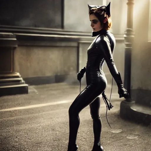 Image similar to Emma Watson as Catwoman, XF IQ4, 150MP, 50mm, f/1.4, ISO 200, 1/160s, natural light, Adobe Lightroom, photolab, Affinity Photo, PhotoDirector 365