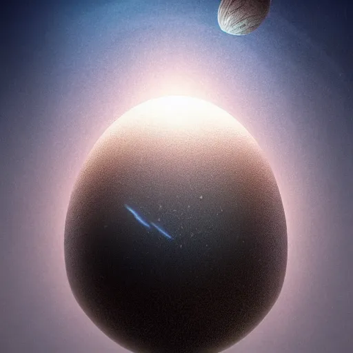 Image similar to an egg so large it could fit a planet inside of it. the planet earth floated inside the egg until the egg cracked open and the gooey earth slowly dripped out. digital art, dramatic lighting, comedy, science fiction, concept art, epic fantasy, surreal. cosmos