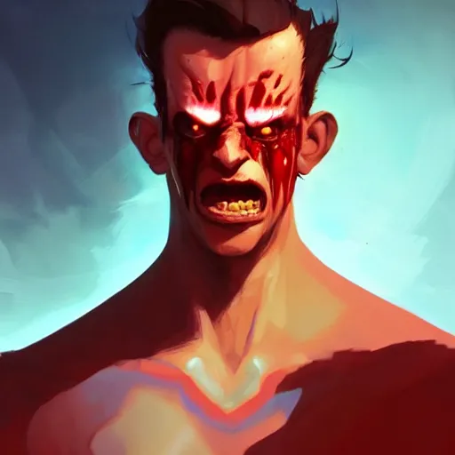 Prompt: man filled with rage, blood dripping from glowing eyes, glowing eyes, angry, behance hd artstation, style of jesper ejsing, by rhads, makoto shinkai and lois van baarle, ilya kuvshinov, ossdraws