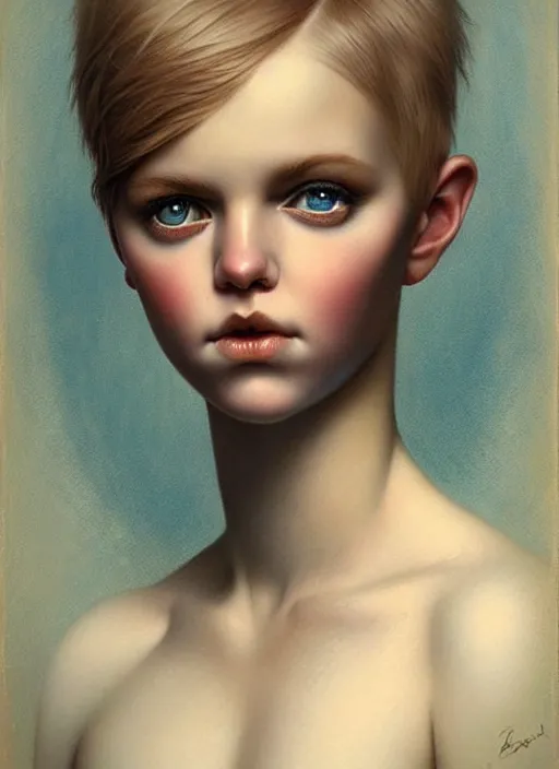 Image similar to an unnerving portrait of a potato with beautiful blue eyes and short blond hair, art tom bagshaw