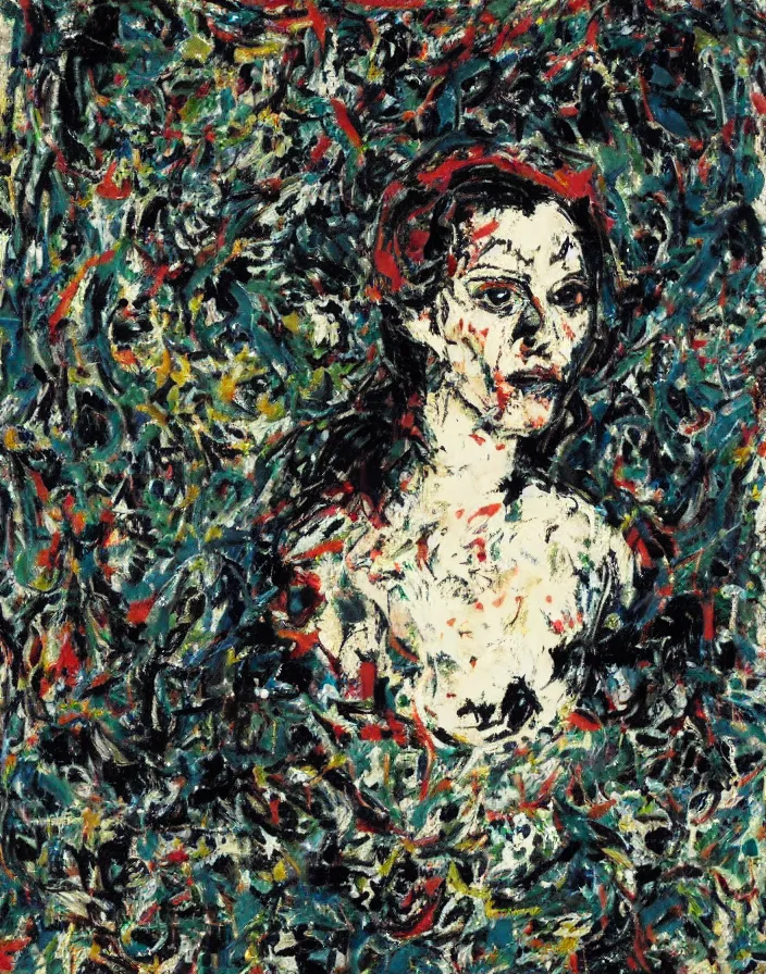 Prompt: a a portrait of Josie Conseco in a scenic environment by Jackson Pollock