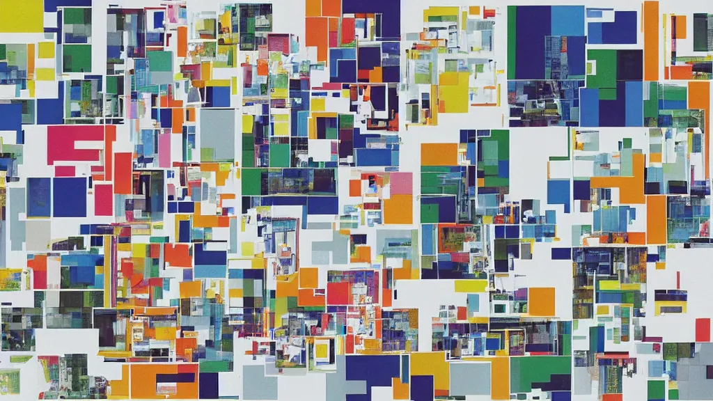 Prompt: “a colorful collage made by Richard Meier, design process, detailed scan”