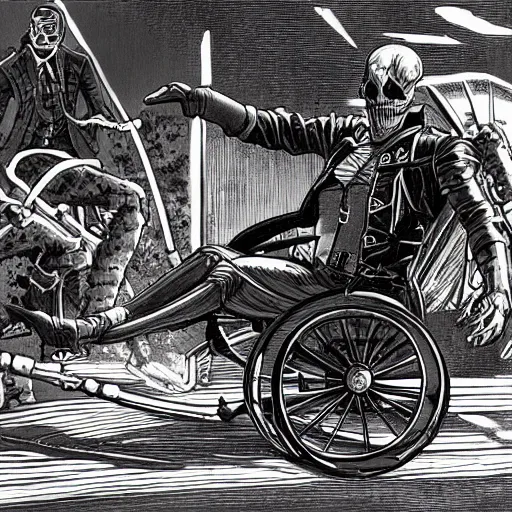 Image similar to ghost rider on the wheelchair,