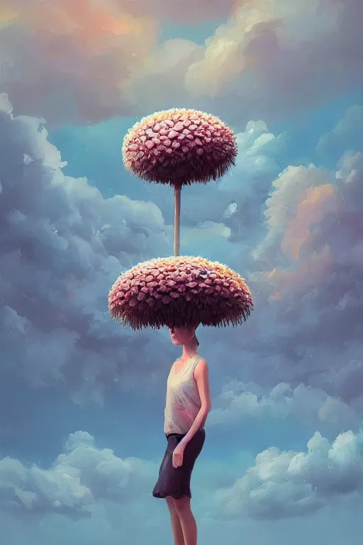 Prompt: closeup, giant daisy flower head, the girl between monsteras, surreal photography, wind and cold, dramatic sky, impressionist painting, digital painting, artstation, simon stalenhag