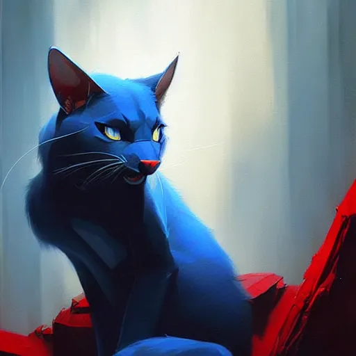 Image similar to blue cat eating red sable painting by eddie mendoza, greg rutkowski