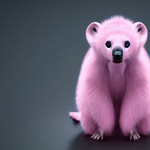 Image similar to white mink with pink nimbus of pink bacteria circle around the neck art unreal engine hd 8k starring at camera symmetrical mink matte background