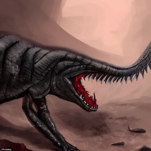 Prompt: a dark portrait of A black king cobra crawls along a large uneven stone towards the camera, using a sword stuck in the stone and drenched in blood, concept art, epic,highly detailed, sharp focus