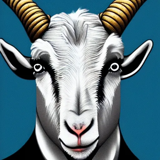 Image similar to detailed portrait of vladimir putin in the form of a goat with a pentagram on the background