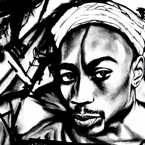 Image similar to Tupac Shakur, screenshot from a 2012s anime