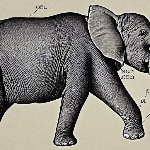 Prompt: A cross section view of an elephant, diagram