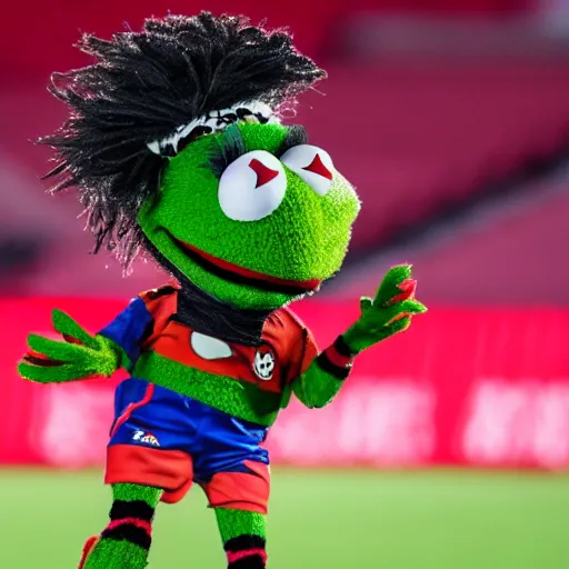 Prompt: muppet gabigol wearing a Flamengo jersey