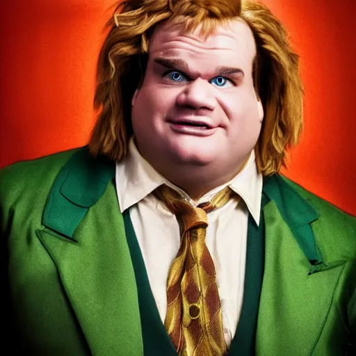 Image similar to snl chris farley as the cowardly lion of oz, studio poster photography, trending on artstation, featured on deviantart, award winning costume