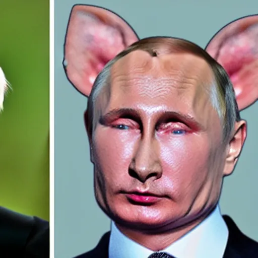 Prompt: putin with pig nose and dog ears