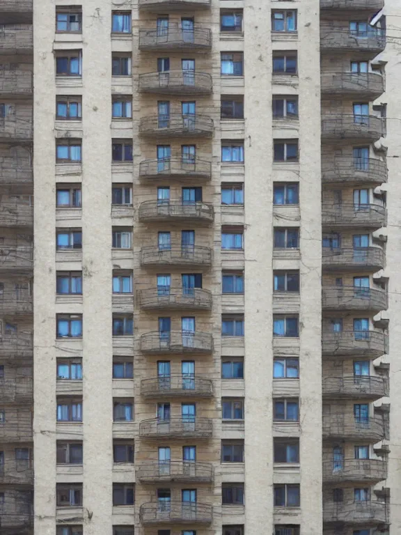 Prompt: soviet apartment building, photo, front view