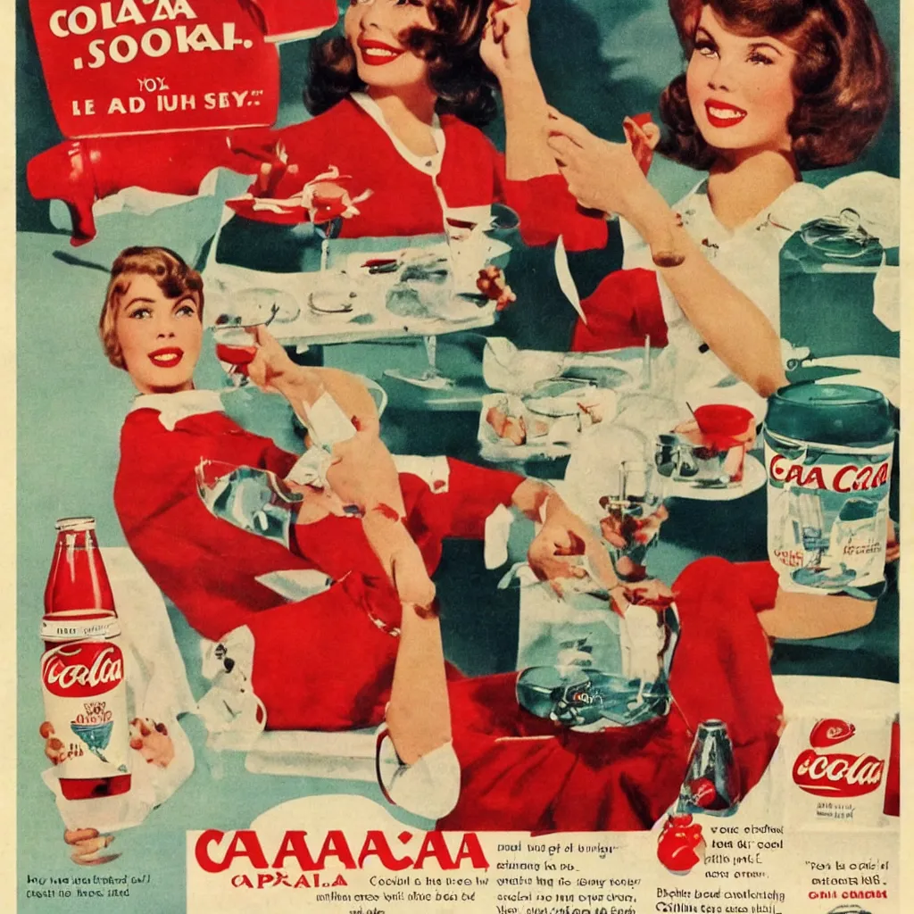 Image similar to coka-cola advertisement, retro ad, print advertising, 1960's