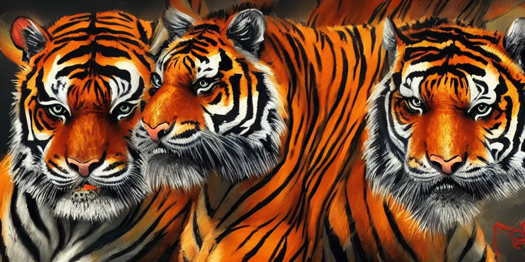 Prompt: game asset of unique tiger heads on black background, organic, in gouache detailed paintings, props, stylized, 2 d sprites, kitbash, 8 k, close up