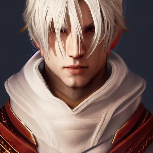 Image similar to portrait of thancred, digital illustration, by yusuke mogi, heise jinyao, feimo, intricate, sharp focus, epic dramatic lighting, backlit, strong rim light, trending on artstation, 8 k