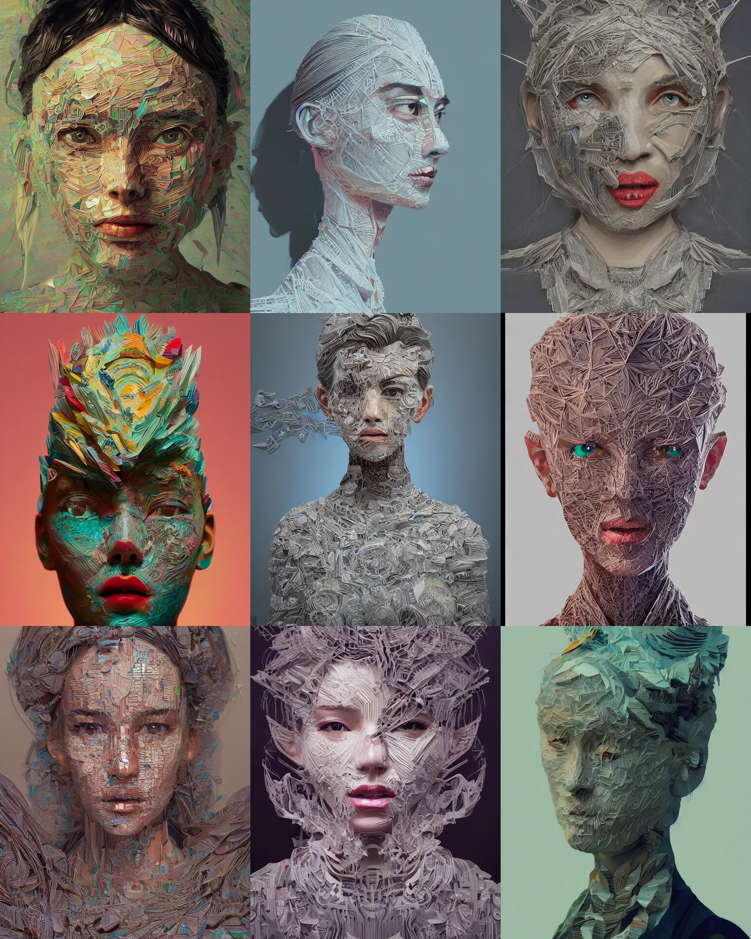 Prompt: portrait of a woman made of paper. intricate abstract. intricate artwork. by tooth wu, wlop, beeple, dan mumford. trending on artstation, greg rutkowski very coherent symmetrical artwork. cinematic, hyper realism, high detail, octane render, 8 k, iridescent accents