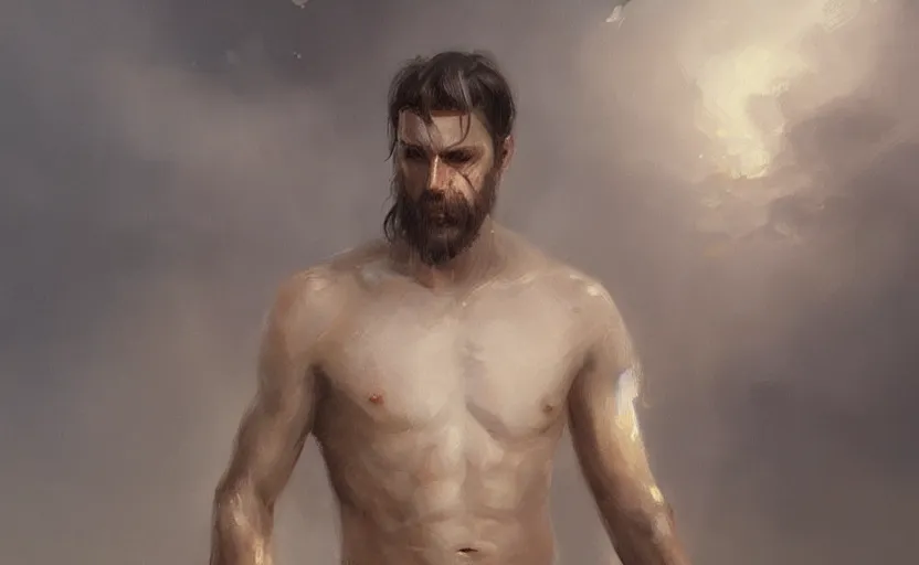 Prompt: a painting of the all father trending on artstation in the style of greg rutkowski, beautiful, male, sensual, natural skin