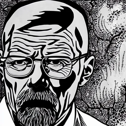 Prompt: Walter White by Junji Ito