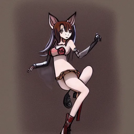 Prompt: female anime girl, concept art, lone female, fox legs, fox ears, half animal.