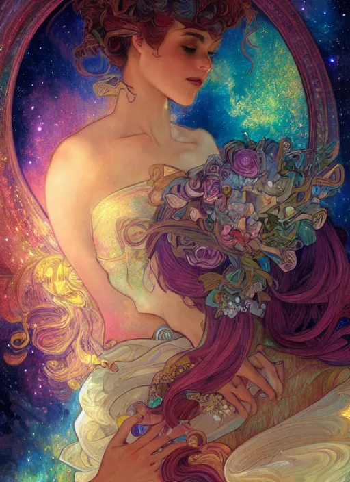 Prompt: Galaxy Goddess, ambient lighting, 4k, josephine wall, alphonse mucha, lois van baarle, ilya kuvshinov, rossdraws, artstation