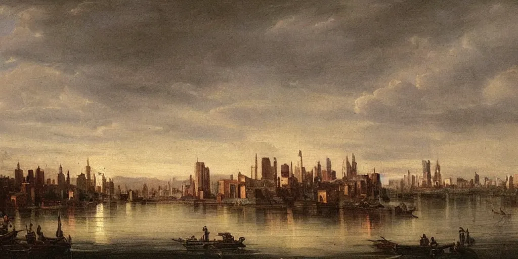 Image similar to stunning landscape painting of an city from 1 8 0 0