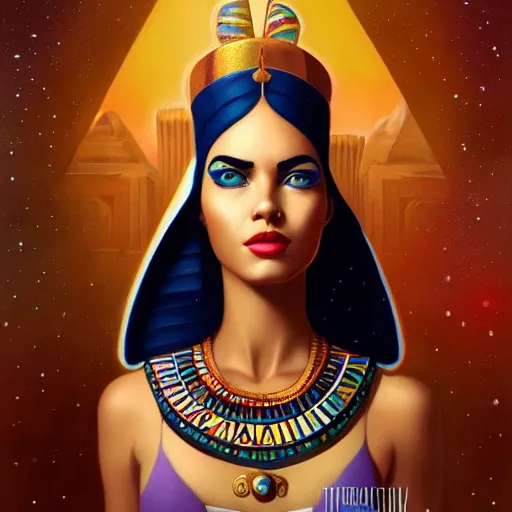 Image similar to lofi queen of egypt portrait, pyramids, Pixar style, by Tristan Eaton Stanley Artgerm and Tom Bagshaw.