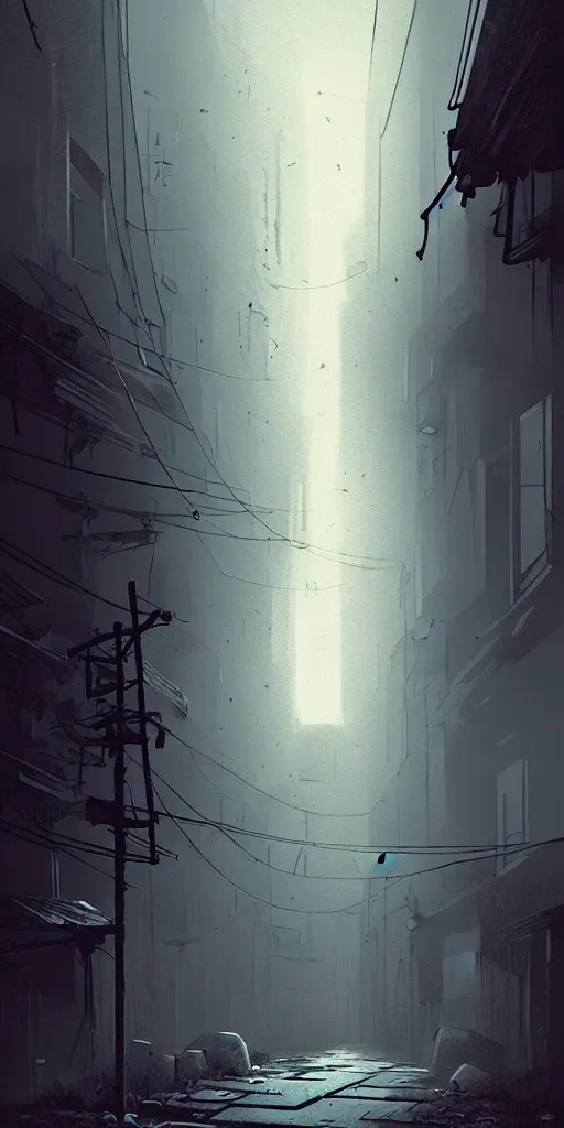 Prompt: abandoned appcalyptic old alley, epic sunlight, perfect lightning and dramatic atmosphere, illustration by niko delort,
