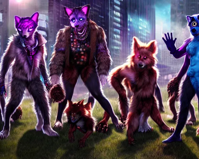 Image similar to high - resolution photograph from a biopunk era furry fandom convention ( midwest furfest 2 0 4 7 ), taking place after the genetic revolution and singularity. photorealistic.