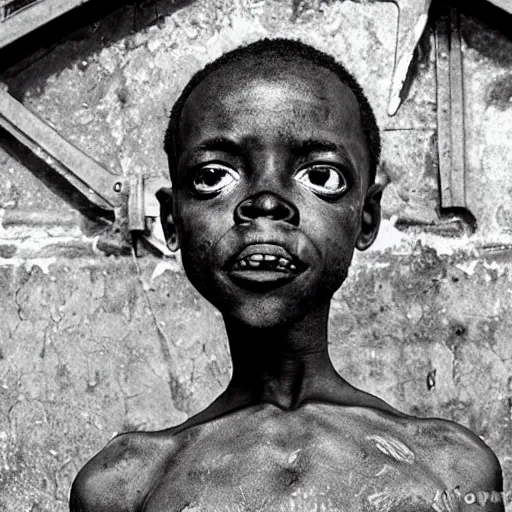 Image similar to an african boy from the movie tank girl, by jamie hewlett and sawoozer and roger ballen,