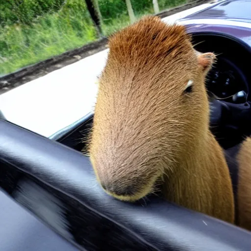 Prompt: capybara driving