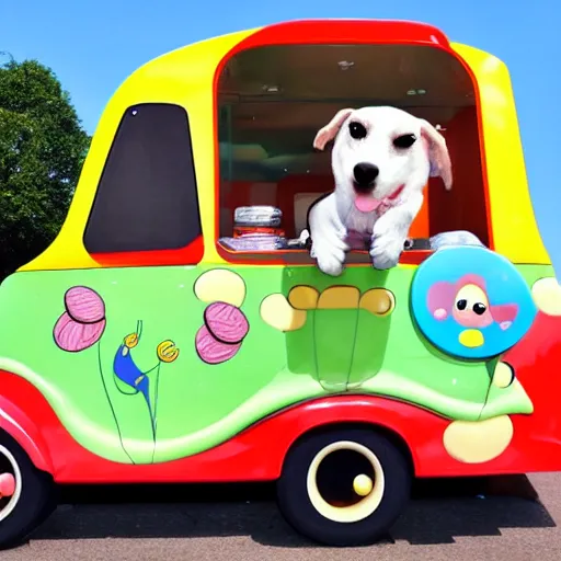 Image similar to cartoon dog driving an ice cream van