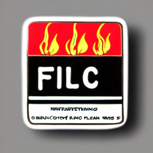 Image similar to a photo of a retro 1 9 7 0 s minimalistic clean fire warning label enamel pin, studio lighting, behance