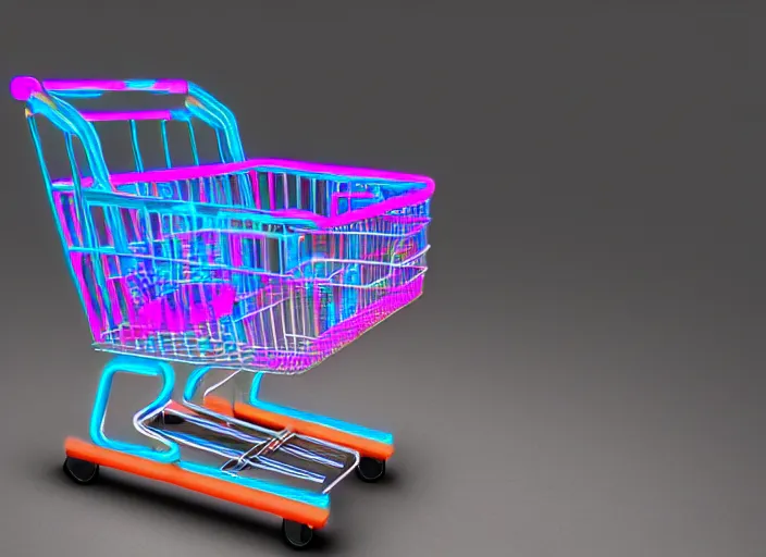 Image similar to gamer shopping cart, rgb neon lights, high resolution, high detail, 8 k